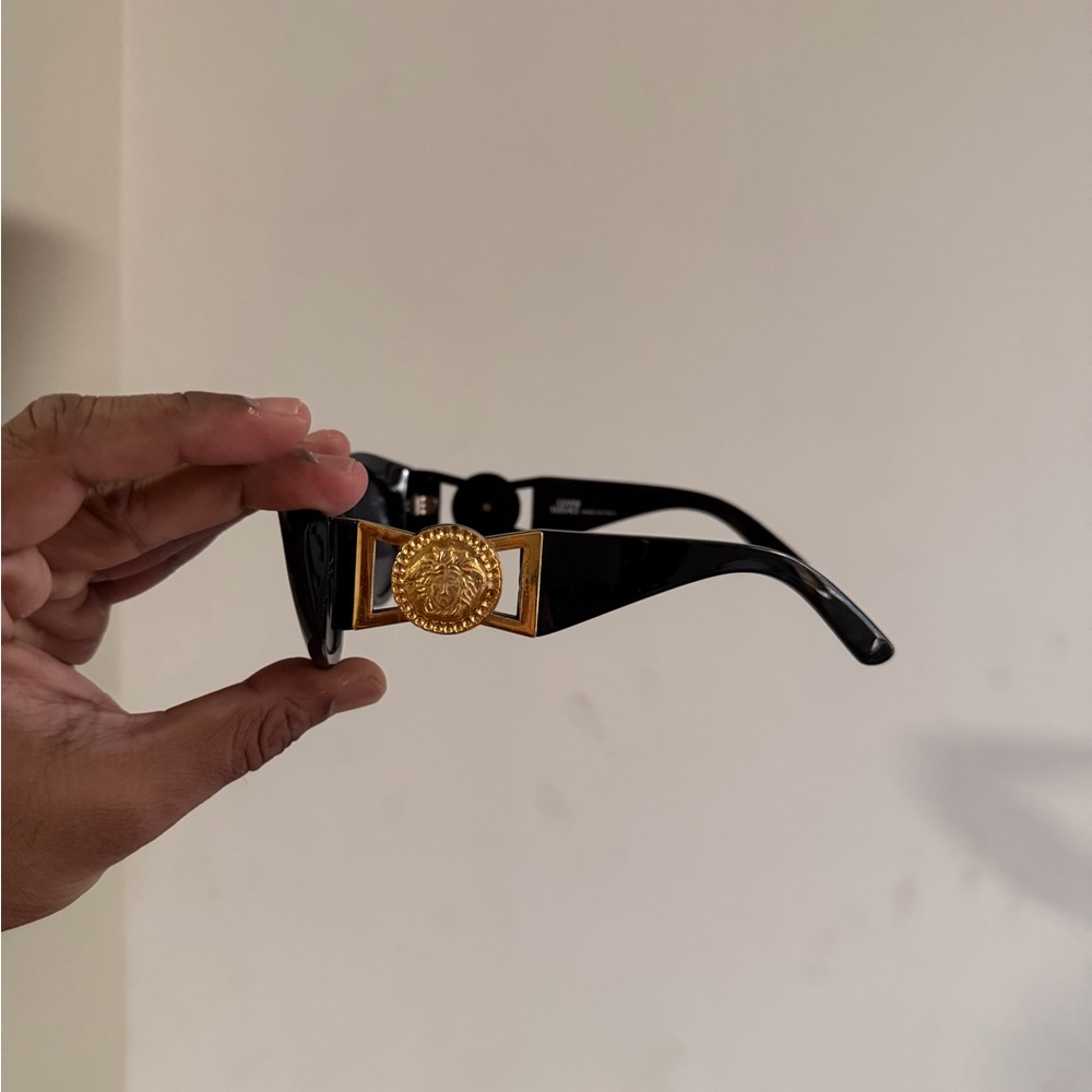 Versace Men's Sunglasses with Black Frame and Gold Medallion